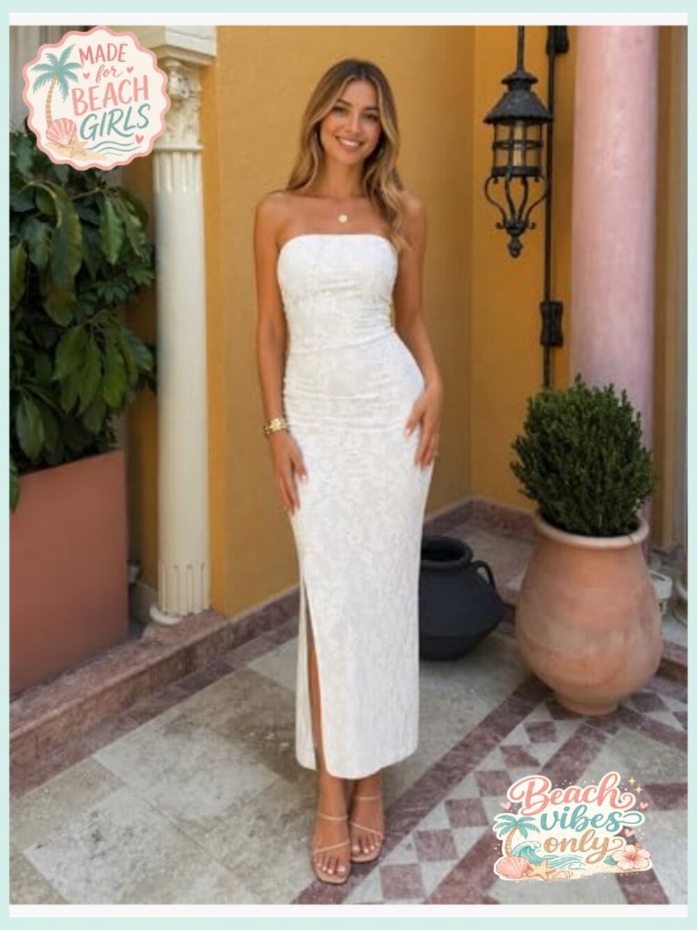 Strapless Floral Maxi Dress Bodycon Side Slit Mesh Formal Party - Picture 3 of 7